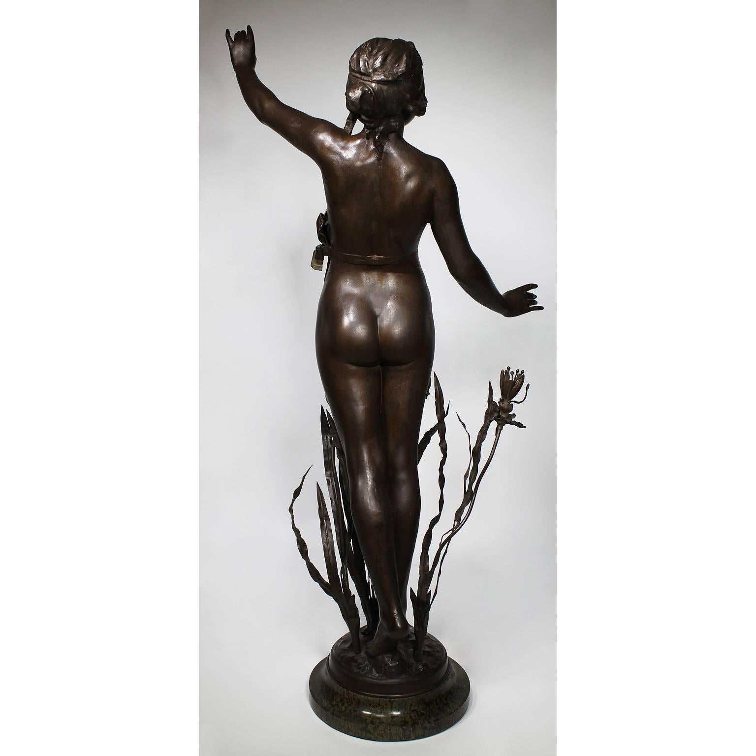 French Art-deco-orientalist Spelter of a Nude Young Maiden, Attributed to Hottot In Good Condition For Sale In Los Angeles, CA