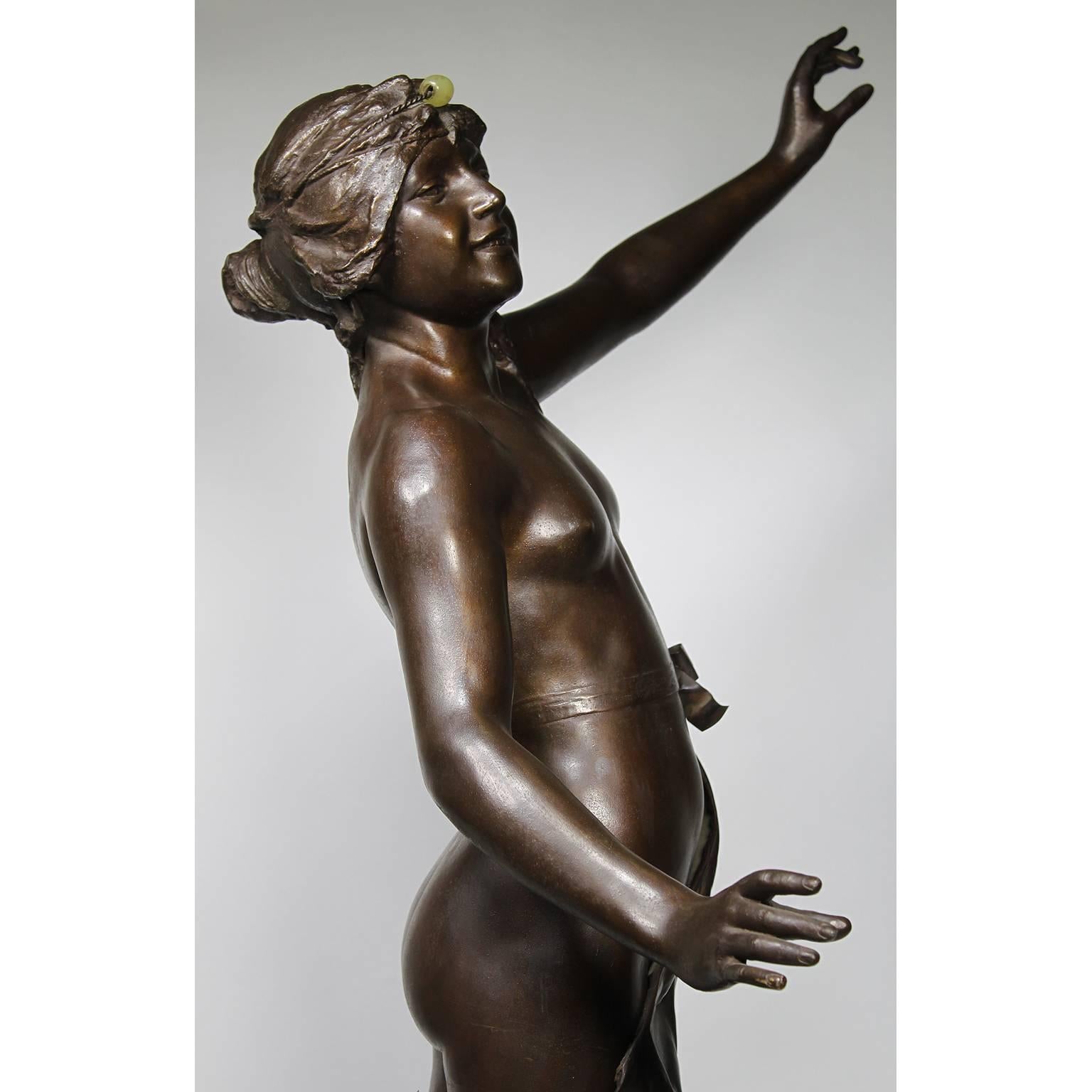 Patinated French Art-deco-orientalist Spelter of a Nude Young Maiden, Attributed to Hottot For Sale