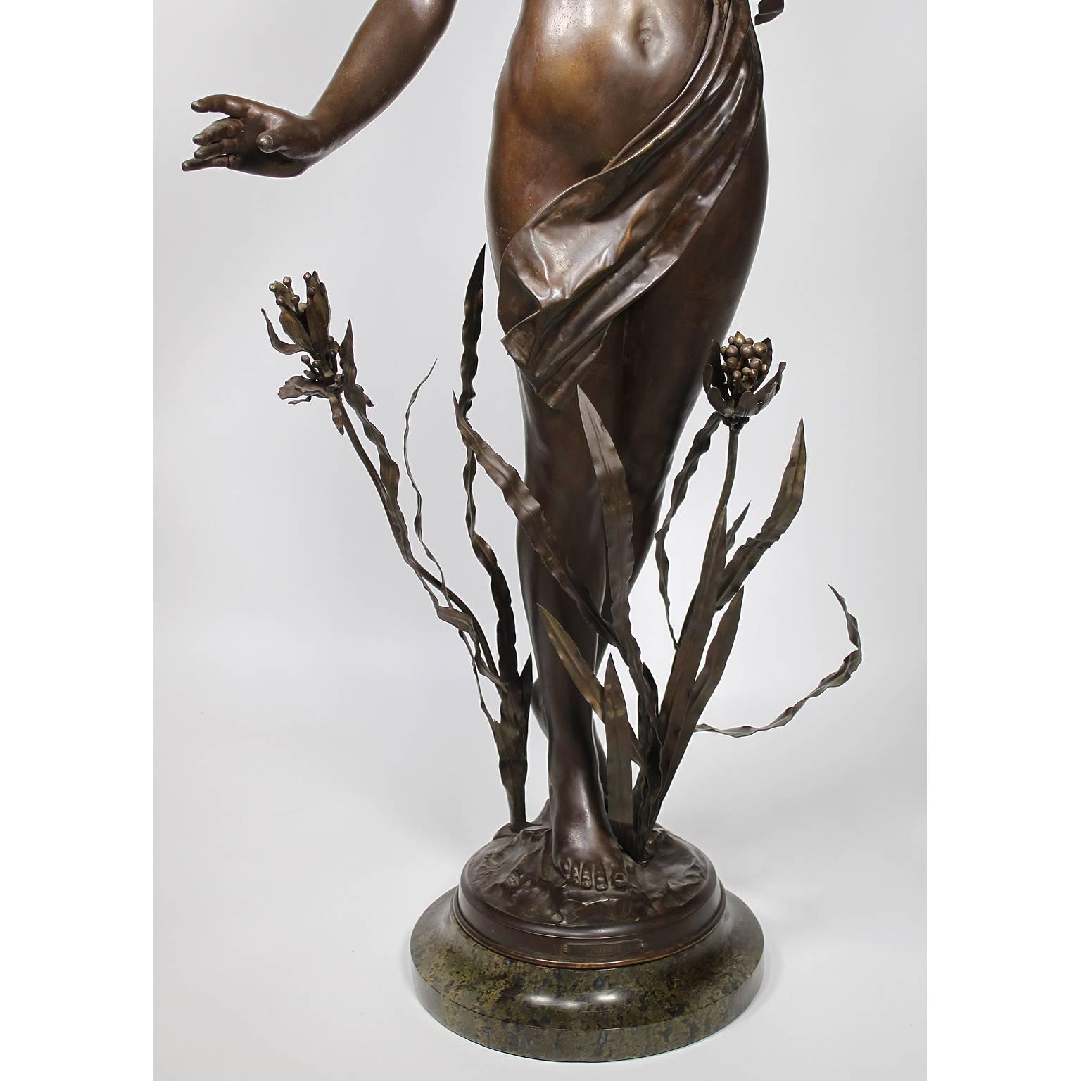 Early 20th Century French Art-deco-orientalist Spelter of a Nude Young Maiden, Attributed to Hottot For Sale