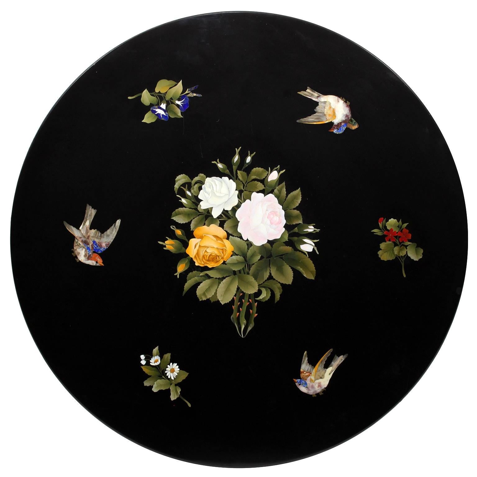 Baroque Revival Italian 19th-20th Century Ebonized and Parcel Giltwood Carved Pietra Dura Table