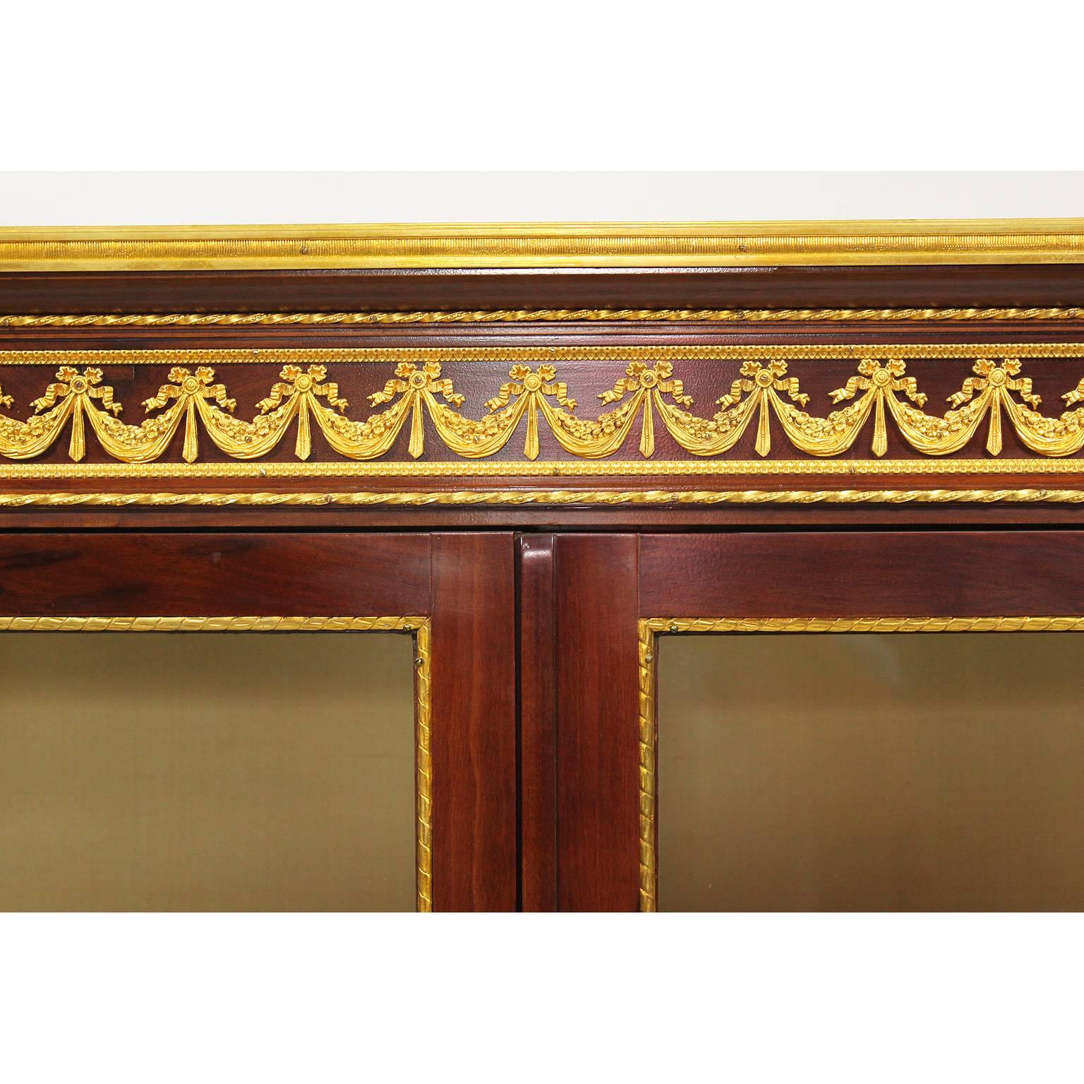 Gilt French 19th-20th Century Louis XVI Style Mahogany and Ormolu-Mounted Vitrine For Sale