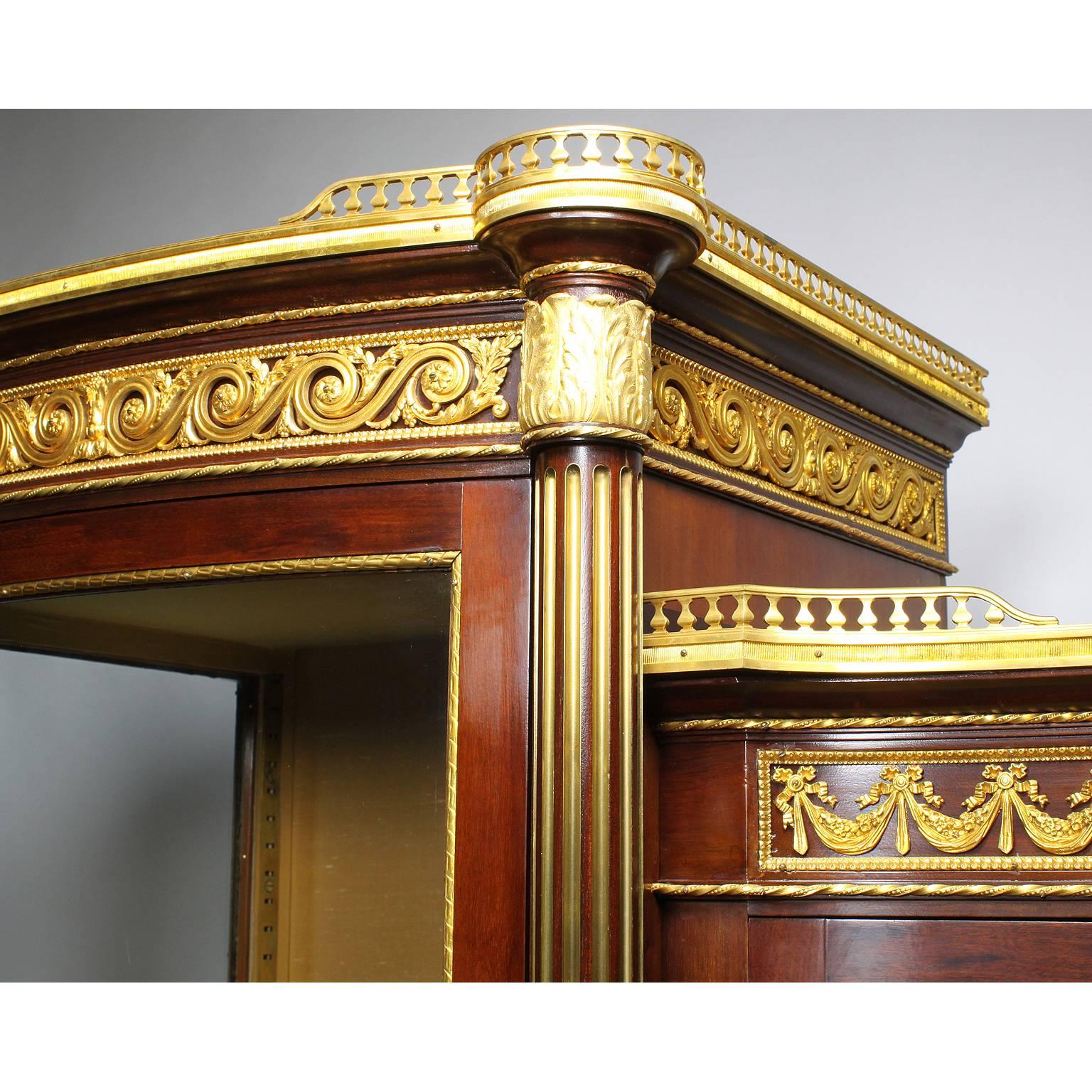 Silk French 19th-20th Century Louis XVI Style Mahogany and Ormolu-Mounted Vitrine For Sale