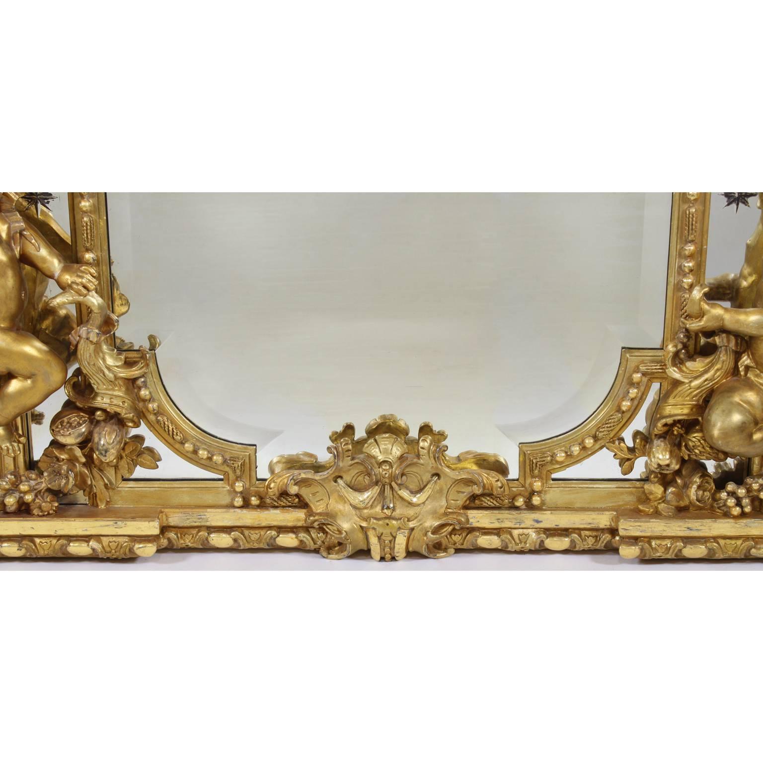 French 19th Century Louis XV Style Giltwood and Gesso Carved Mirror with Cherubs In Excellent Condition In Los Angeles, CA