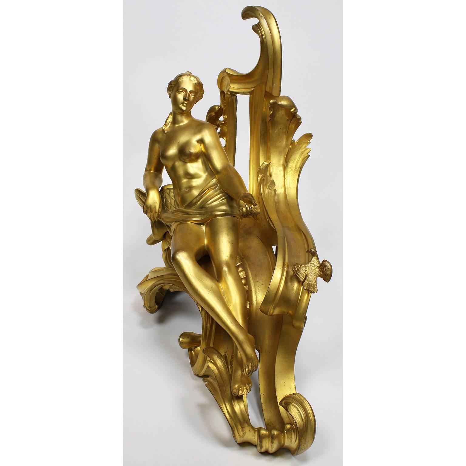 Paire de chenets français de style Louis XV du XIXe siècle en bronze doré par Bouhon Frers en vente 1