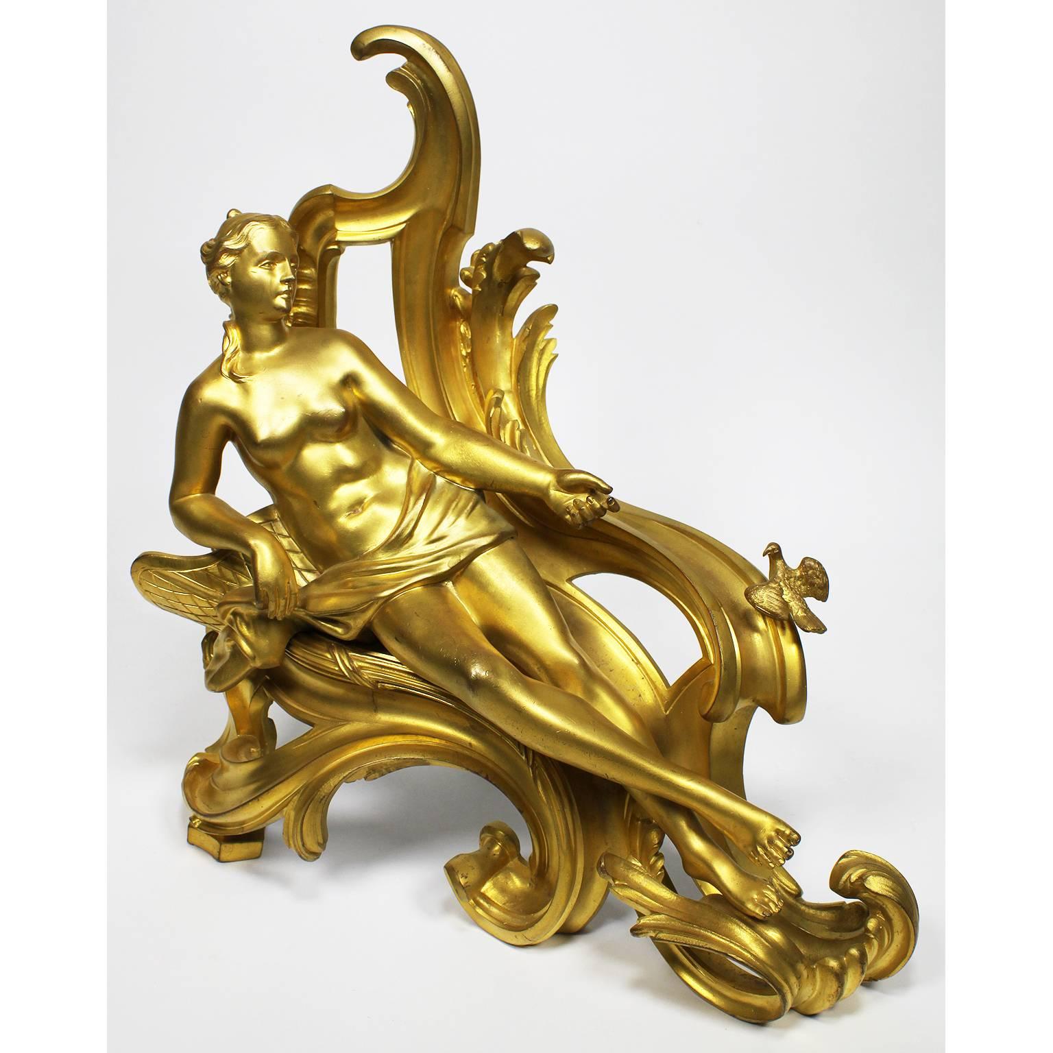 Bronze Paire de chenets français de style Louis XV du XIXe siècle en bronze doré par Bouhon Frers en vente