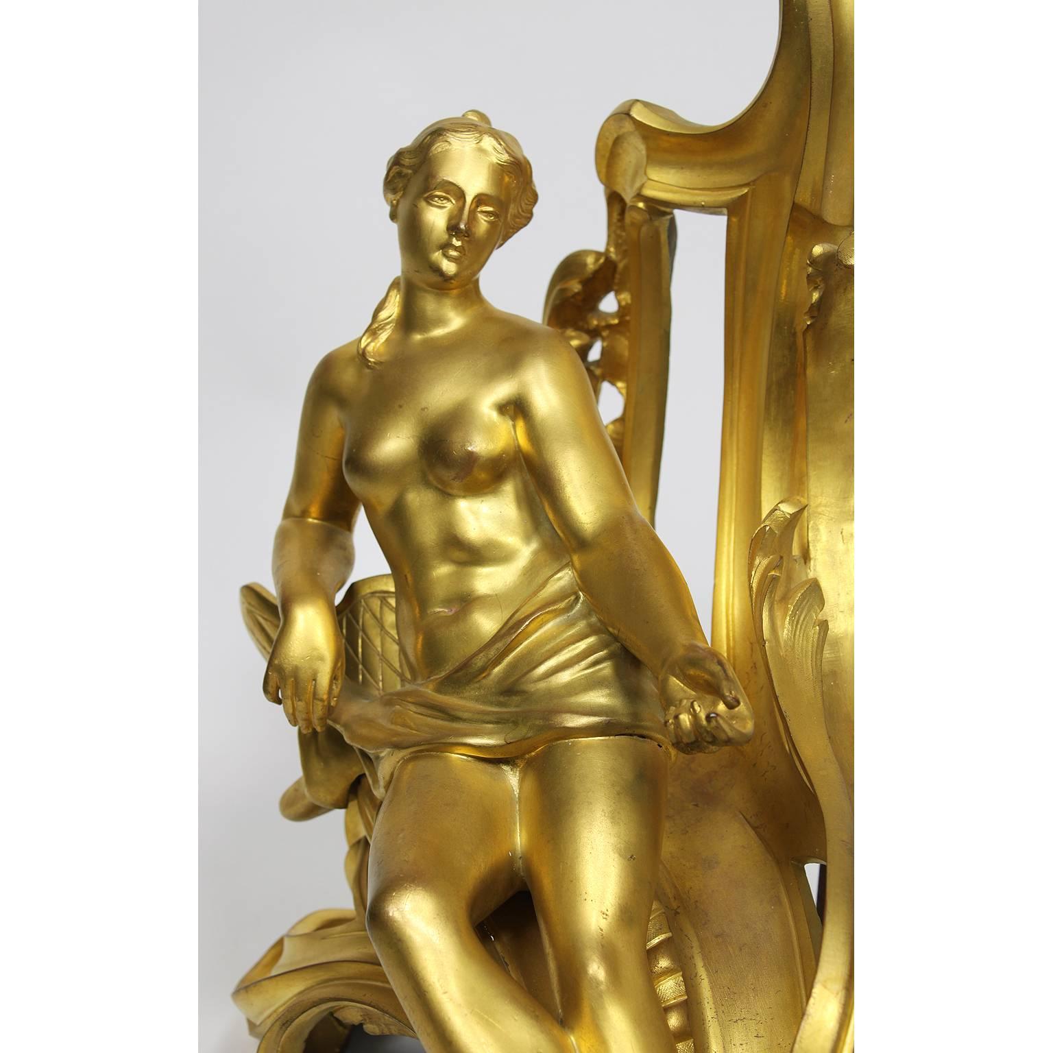 Paire de chenets français de style Louis XV du XIXe siècle en bronze doré par Bouhon Frers en vente 2