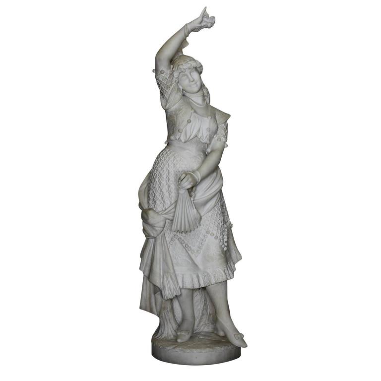 Italian 19th Century Carrara Marble Figure of "Carmen" by Prof. Fortunato Galli For Sale