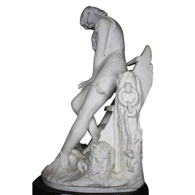 Italian 19th Century Carrara Marble Sculpture Going for a Swim by