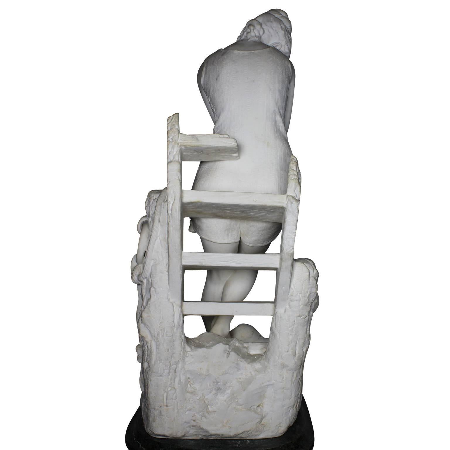 Italian 19th Century Carrara Marble Sculpture Going for a Swim by Emilio Fiaschi For Sale 7