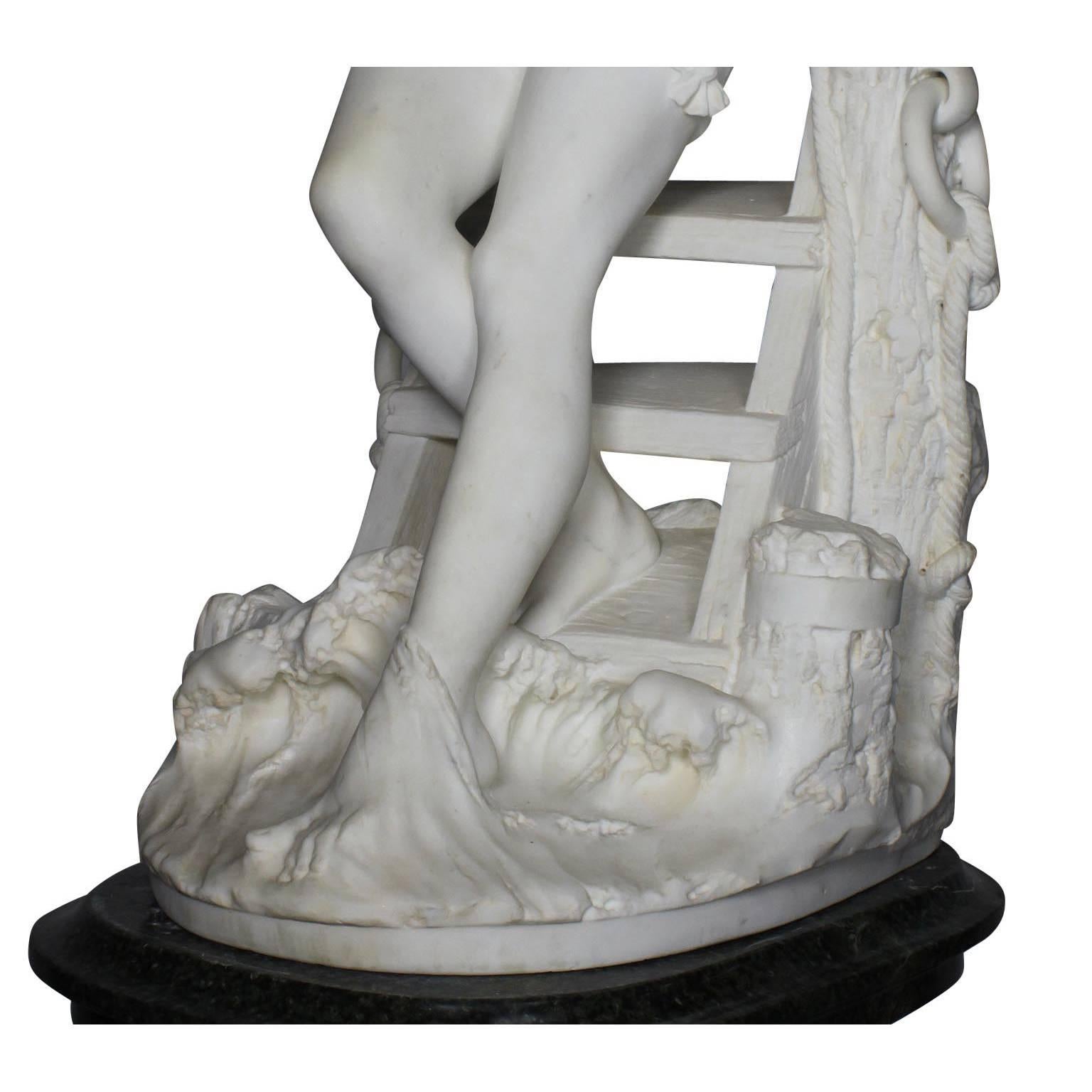 Italian 19th Century Carrara Marble Sculpture Going for a Swim by Emilio Fiaschi For Sale 5