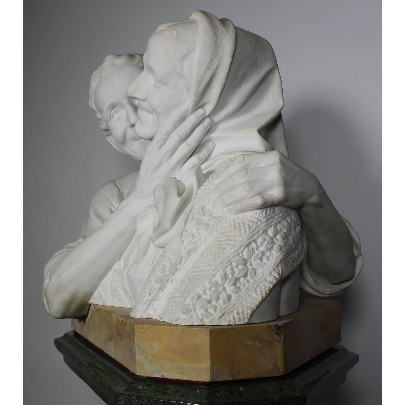 Italian 19th-20th Century Carrara Marble Bust Group of a Romantic Elderly Couple 3