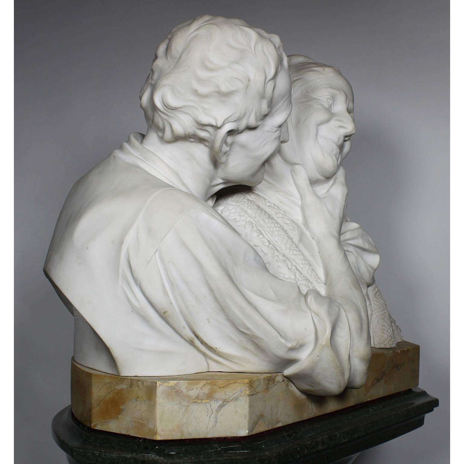 Italian 19th-20th Century Carrara Marble Bust Group of a Romantic Elderly Couple 2