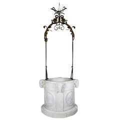 Antique Italian 19th Century Carved Carrara Marble and Wrought Iron Wishing Well Head