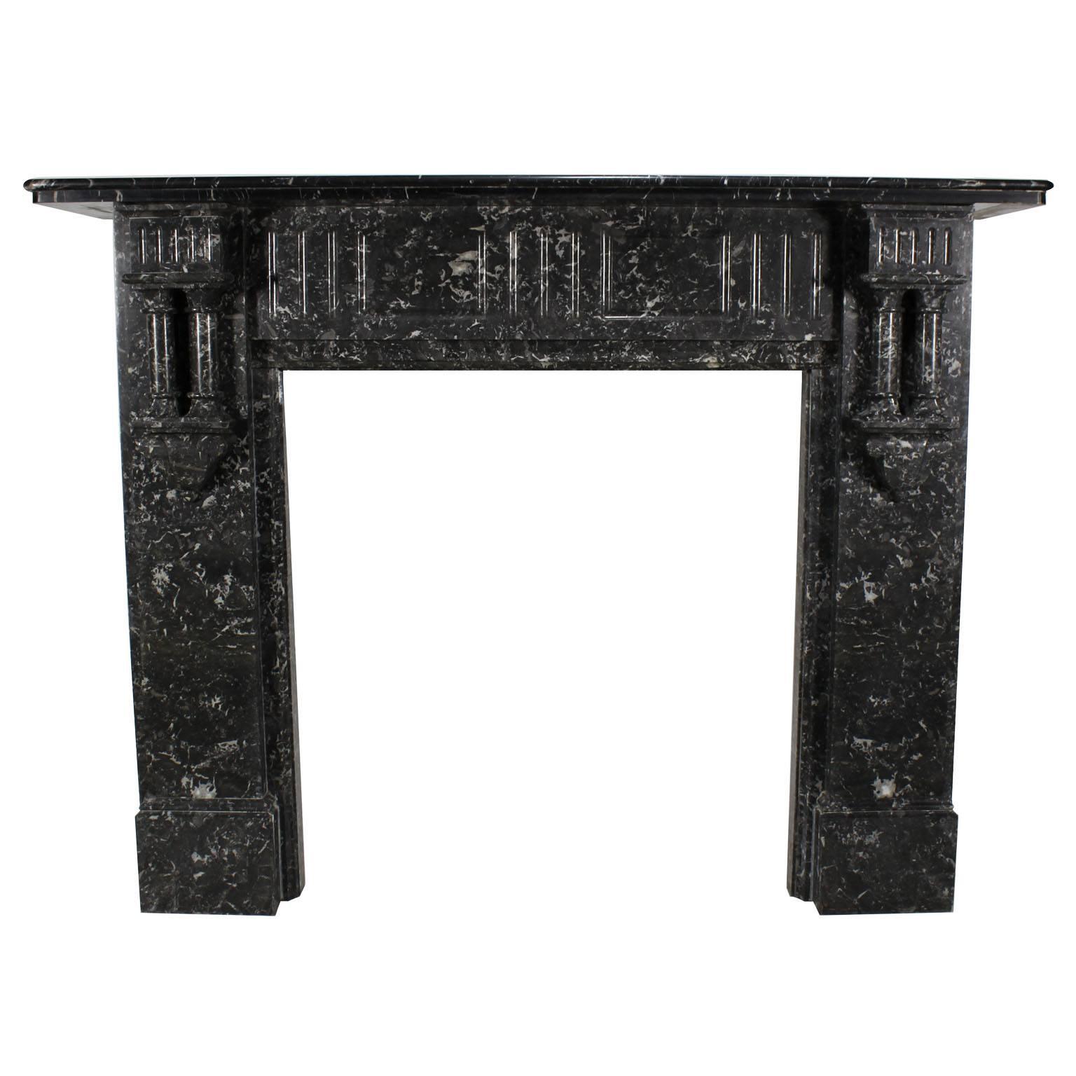 French 19th-20th Century Louis XVI Style Veined Grey Marble Fireplace Mantel For Sale