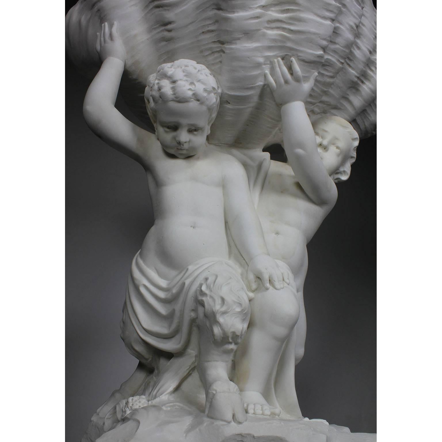 Hand-Carved Italian 19th Century Carved Carrara Marble Figural Fountain Jardinière Planter For Sale