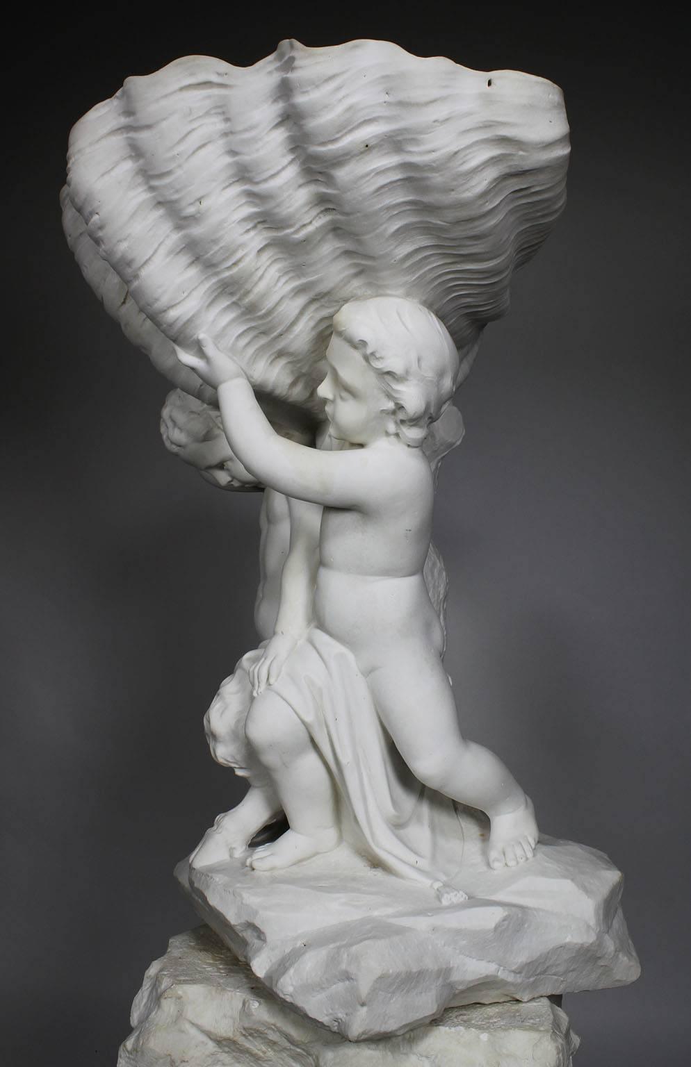 Italian 19th Century Carved Carrara Marble Figural Fountain Jardinière Planter For Sale 1