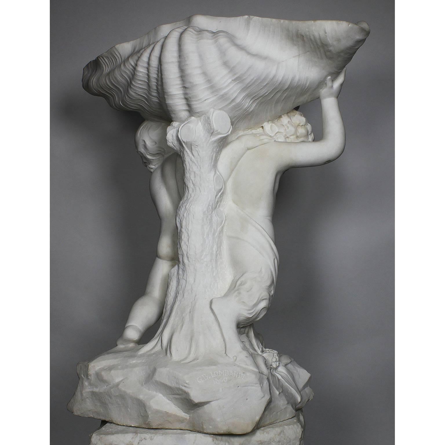 Italian 19th Century Carved Carrara Marble Figural Fountain Jardinière Planter For Sale 2