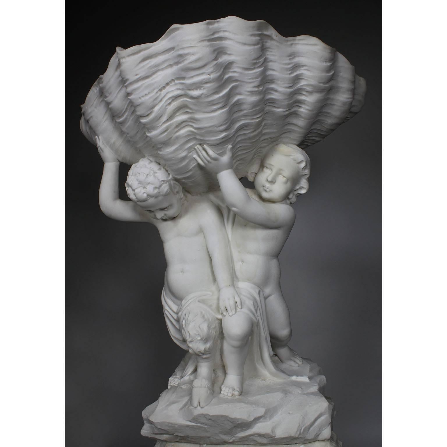 Italian 19th Century Carved Carrara Marble Figural Fountain Jardinière Planter In Good Condition For Sale In Los Angeles, CA