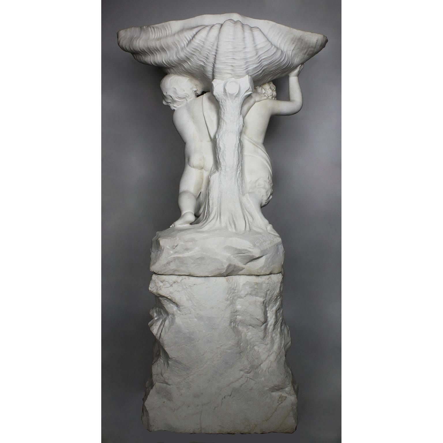Italian 19th Century Carved Carrara Marble Figural Fountain Jardinière Planter For Sale 4