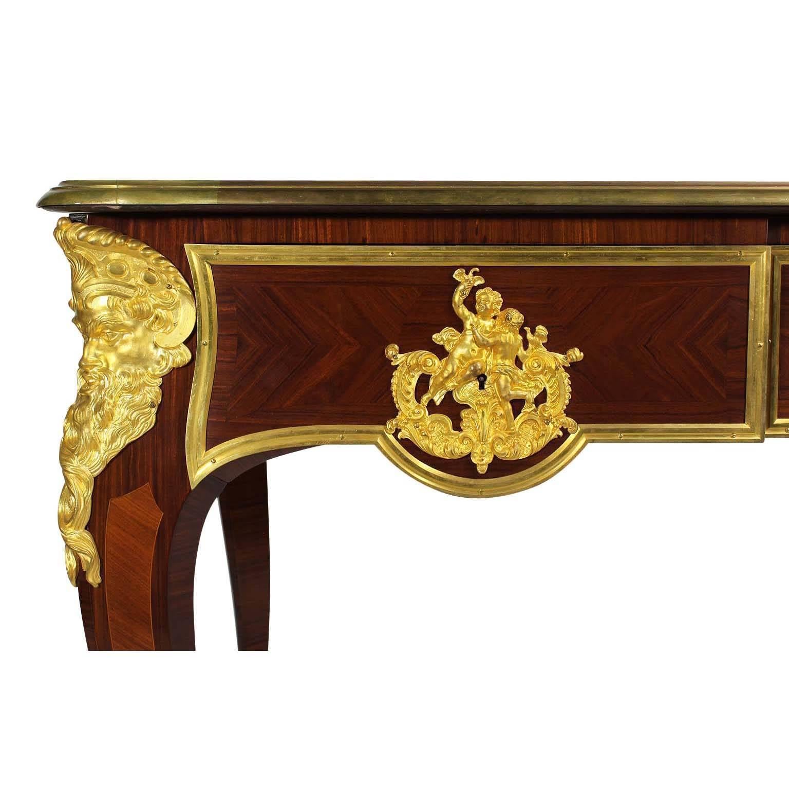 Carved French 19th Century Louis XV Style Ormolu-Mounted Bureau Plat Desk For Sale