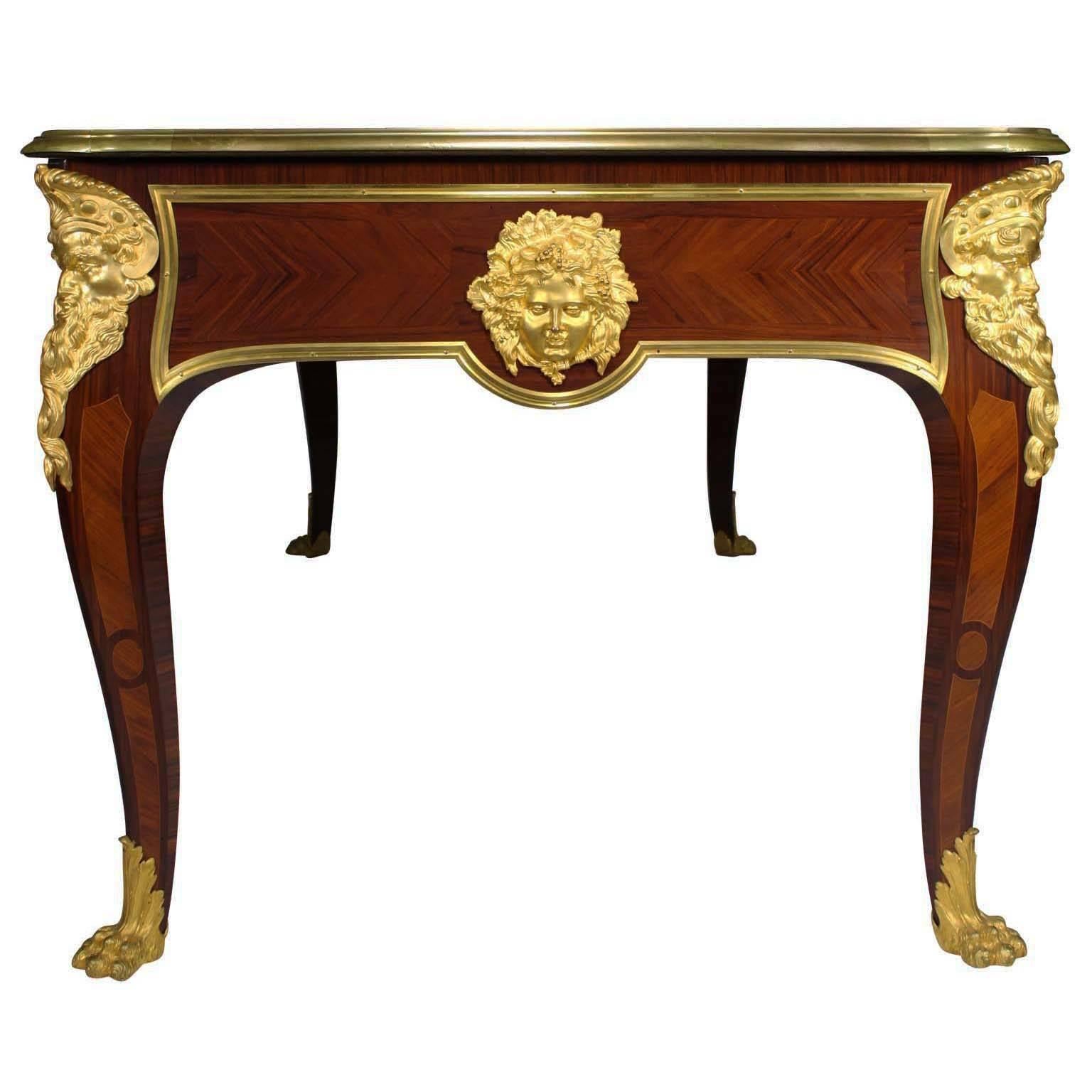 Glass French 19th Century Louis XV Style Ormolu-Mounted Bureau Plat Desk For Sale