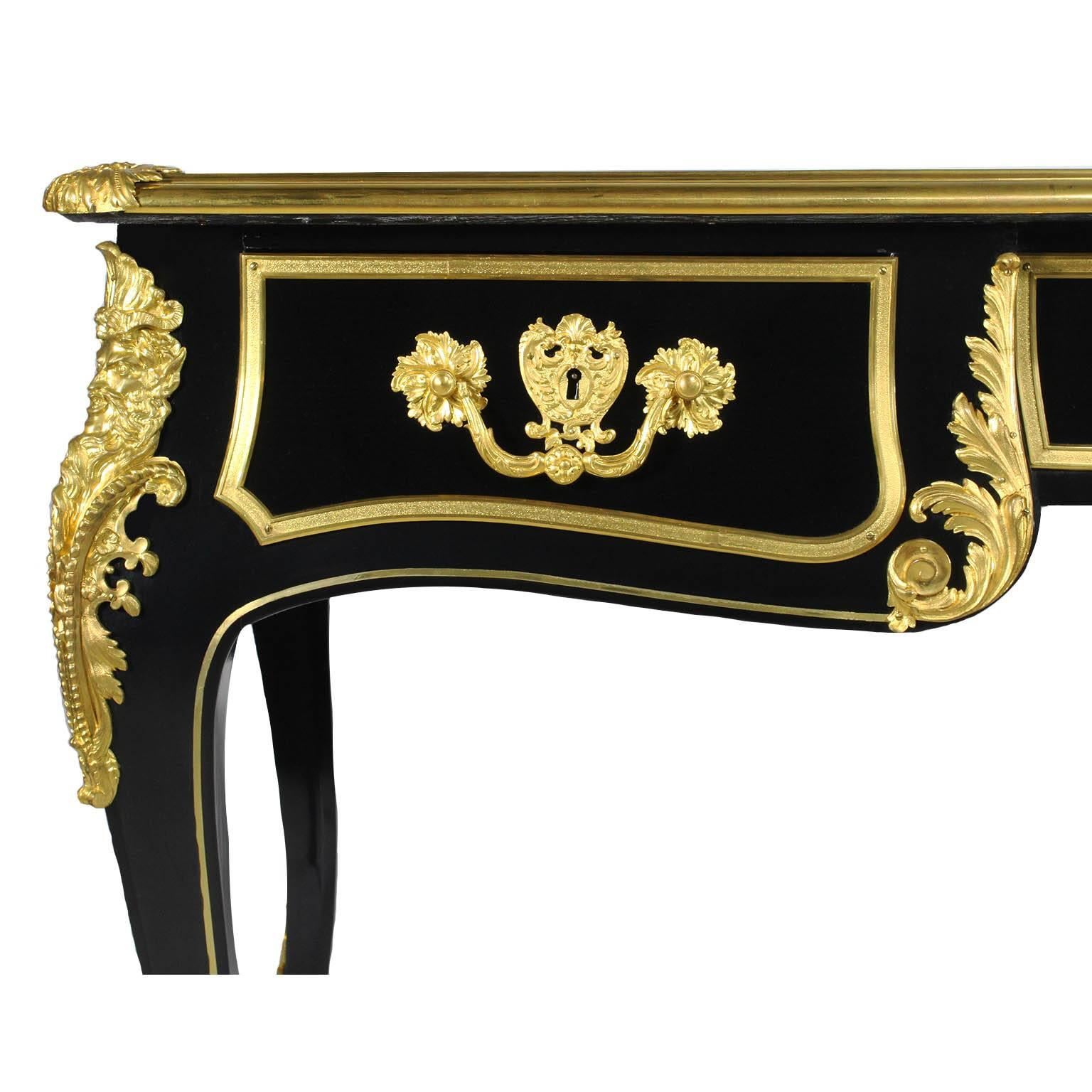 French 19th Century Louis XV Style Ebonized Wood and Gilt Bronze-Mounted Desk For Sale 1