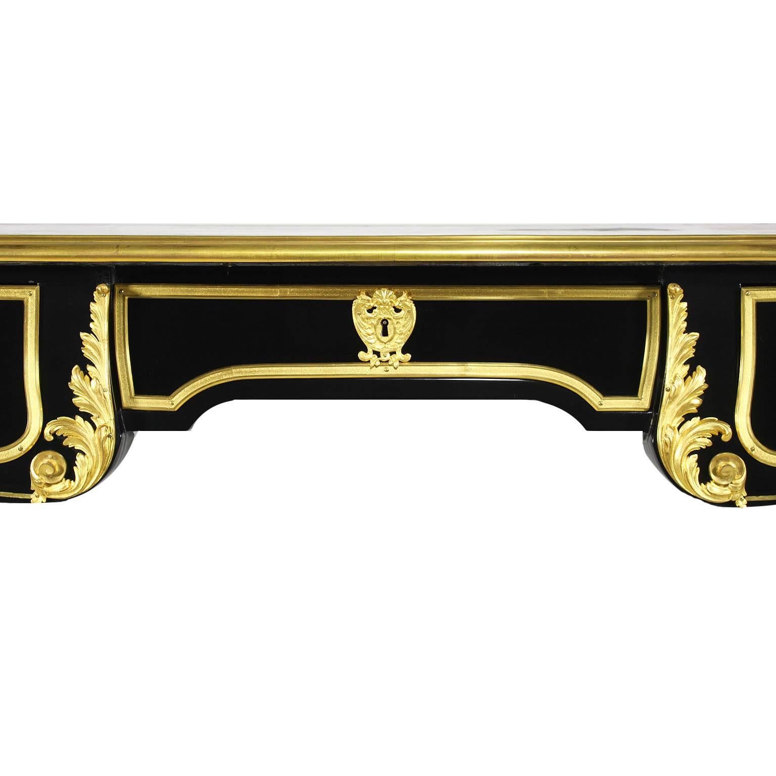 French 19th Century Louis XV Style Ebonized Wood and Gilt Bronze-Mounted Desk In Fair Condition For Sale In Los Angeles, CA