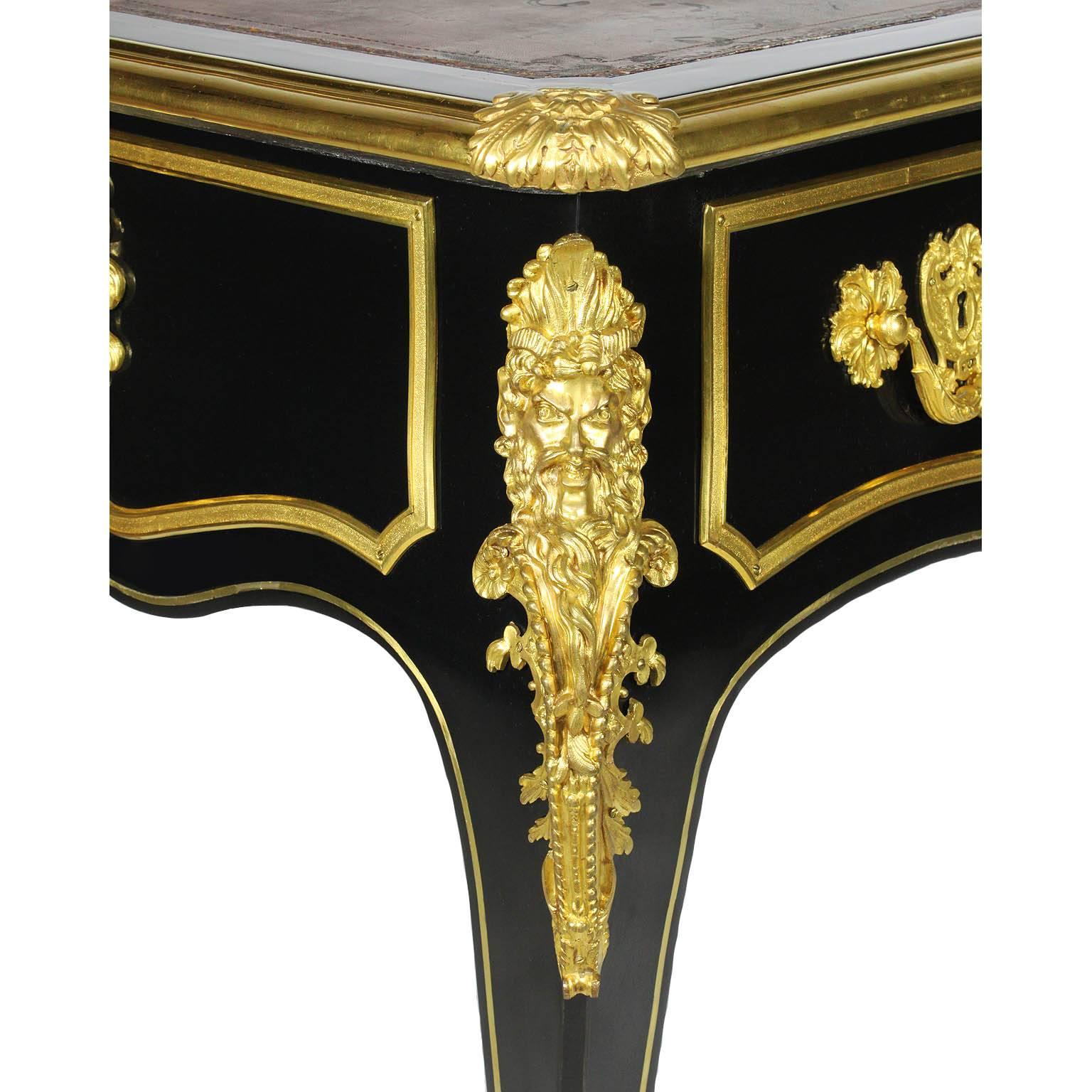 French 19th Century Louis XV Style Ebonized Wood and Gilt Bronze-Mounted Desk For Sale 3