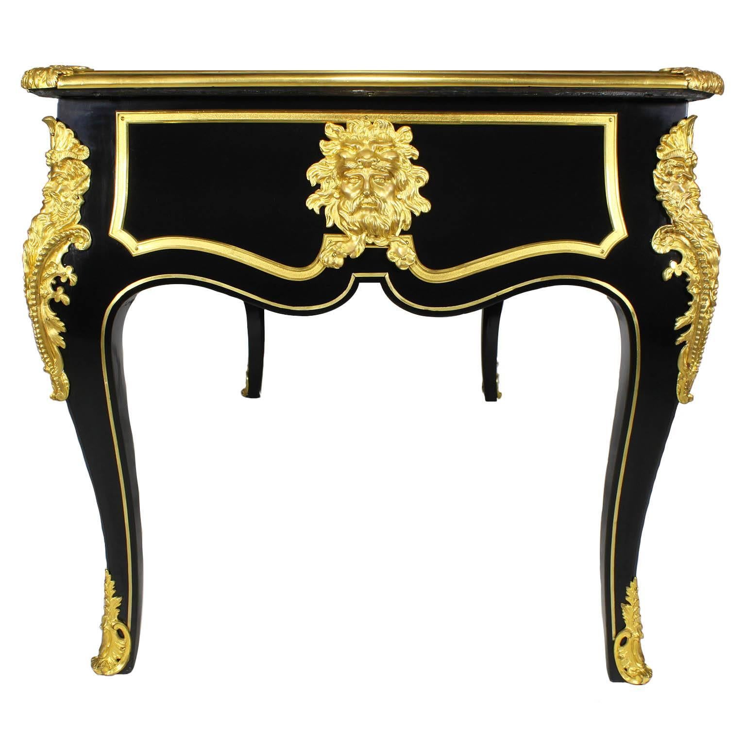 French 19th Century Louis XV Style Ebonized Wood and Gilt Bronze-Mounted Desk For Sale 4