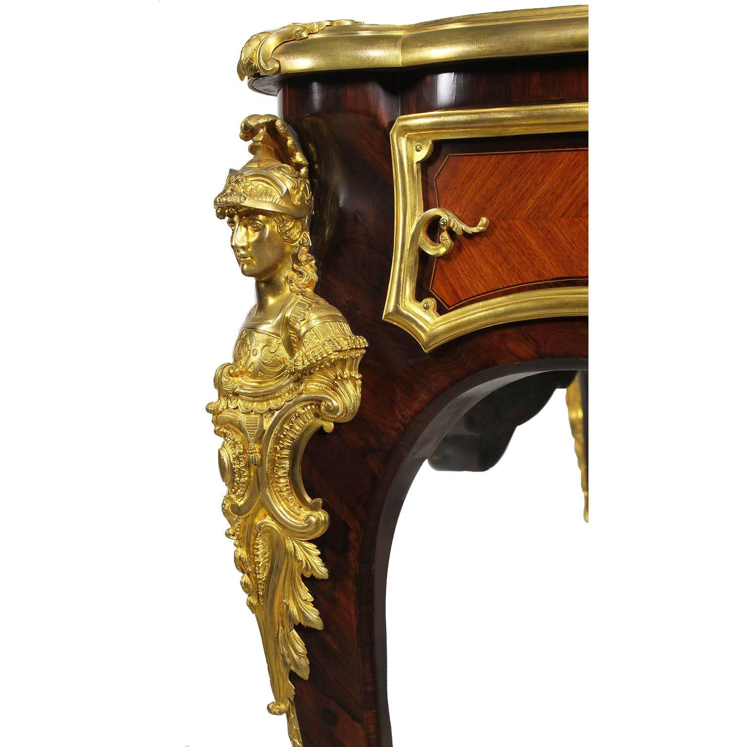 Carved French 19th Century Louis XV Style Gilt Bronze-Mounted Kingwood Bureau Plat Desk For Sale