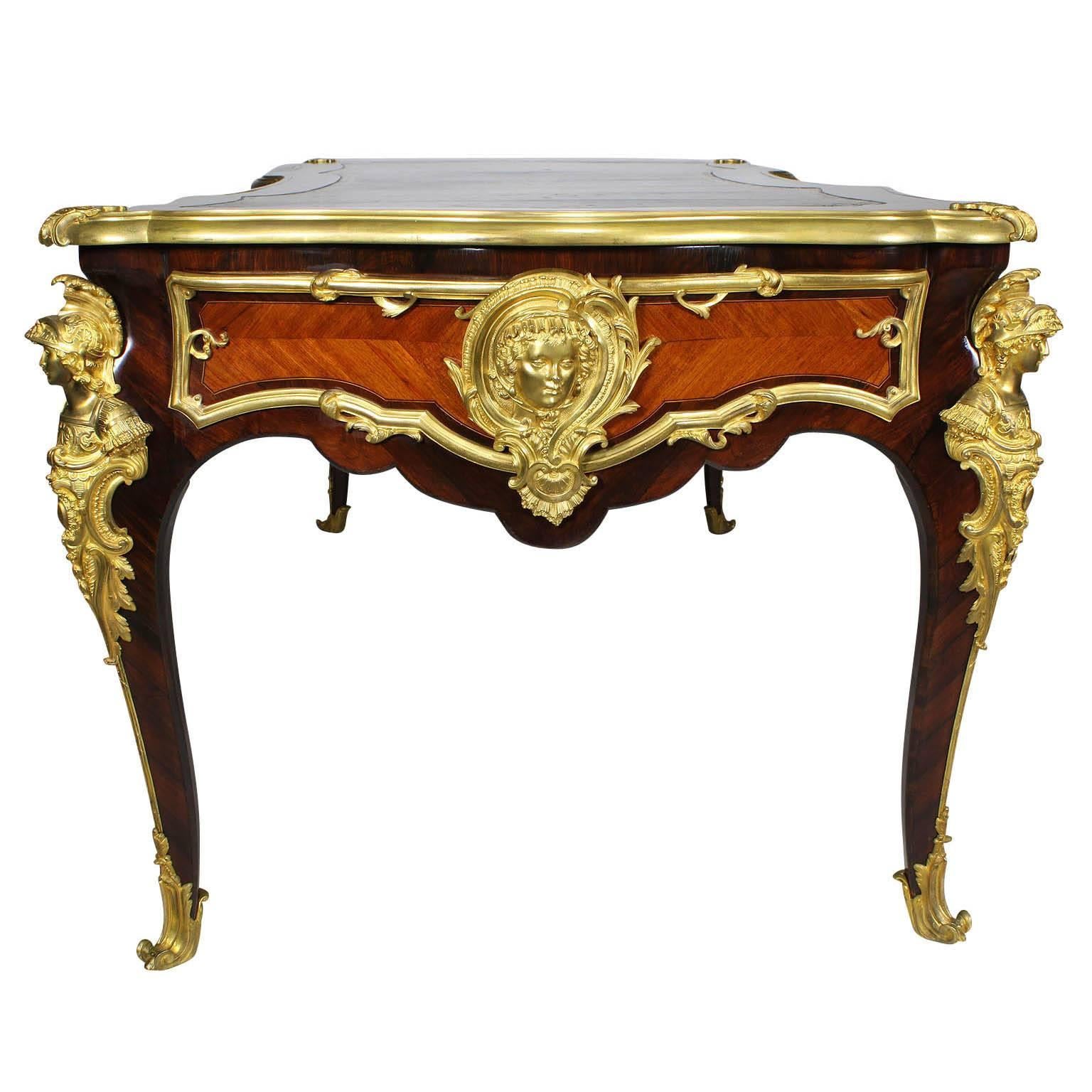 French 19th Century Louis XV Style Gilt Bronze-Mounted Kingwood Bureau Plat Desk In Good Condition For Sale In Los Angeles, CA