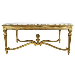 Antique Large French 19th Century Louis XVI Style Giltwood Carved Center Hall Table