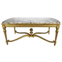 Large French 19th Century Louis XVI Style Giltwood Carved Center Hall Table