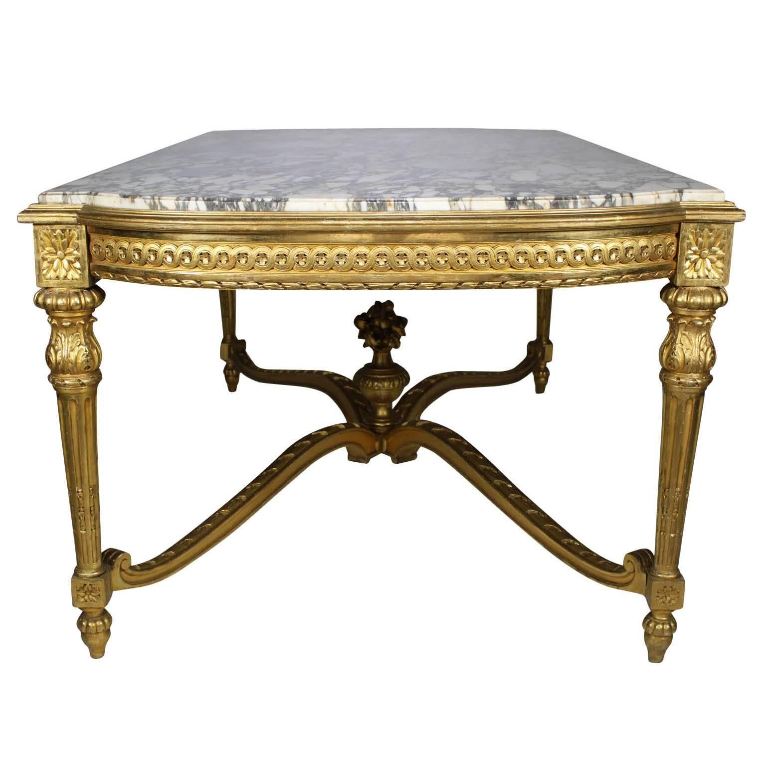 Large French 19th Century Louis XVI Style Giltwood Carved Center Hall Table For Sale 1