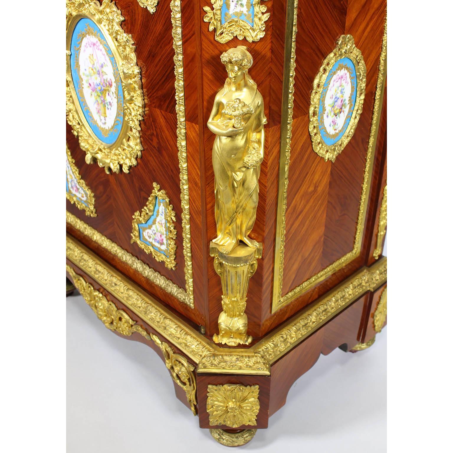 Pair of French Napoleon III Figural Ormolu and Porcelain Mounted Side-Cabinets In Good Condition For Sale In Los Angeles, CA