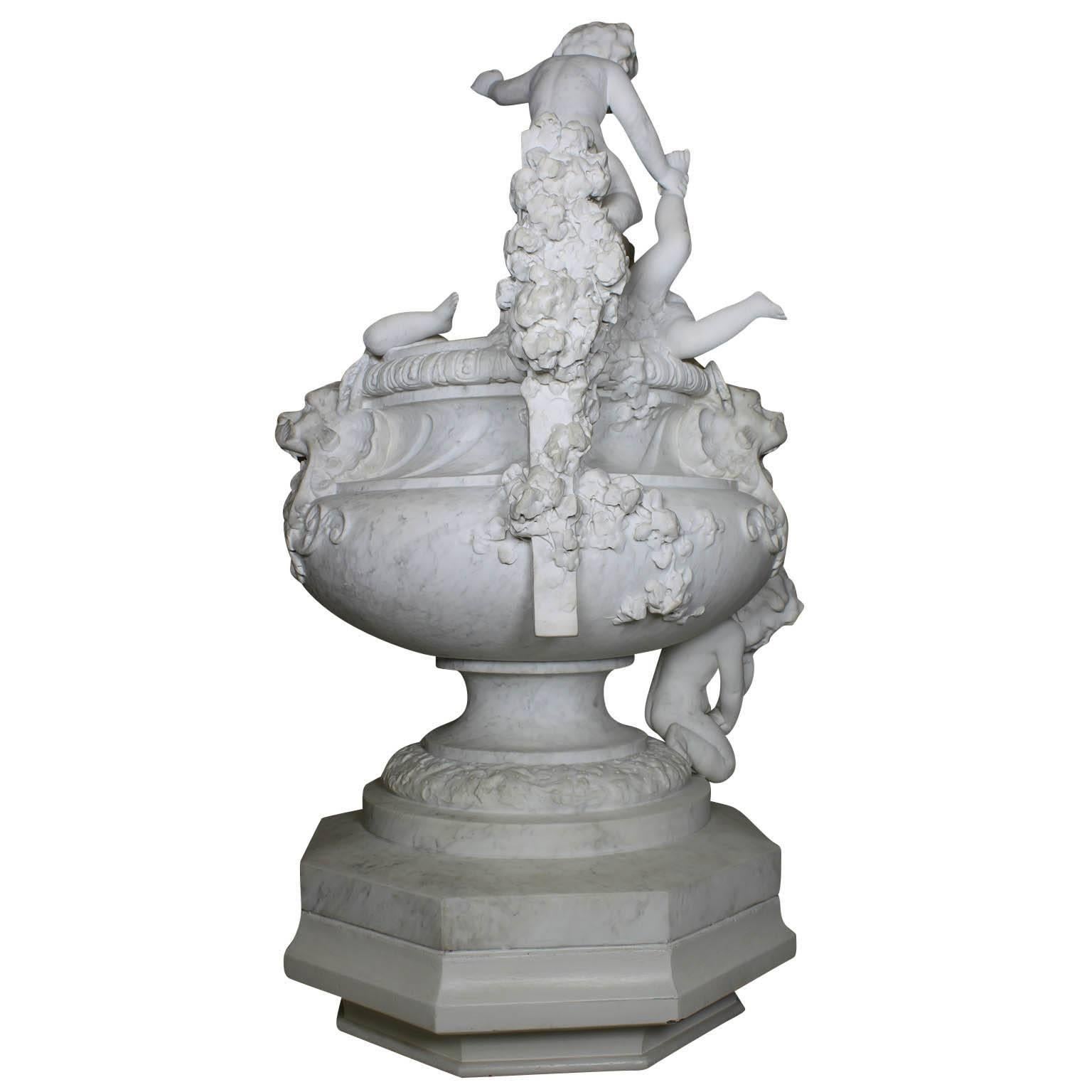 French 19th Century Carved Marble Whimsical Figural Urn Fountain with Children For Sale 2