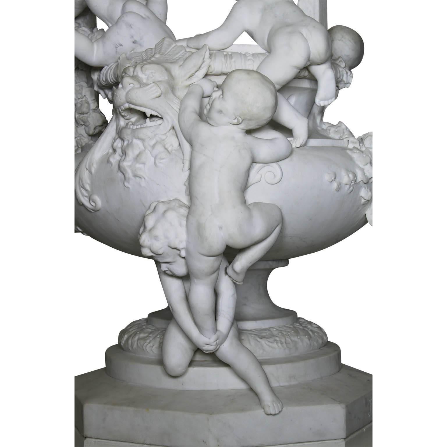 Spanish French 19th Century Carved Marble Whimsical Figural Urn Fountain with Children For Sale
