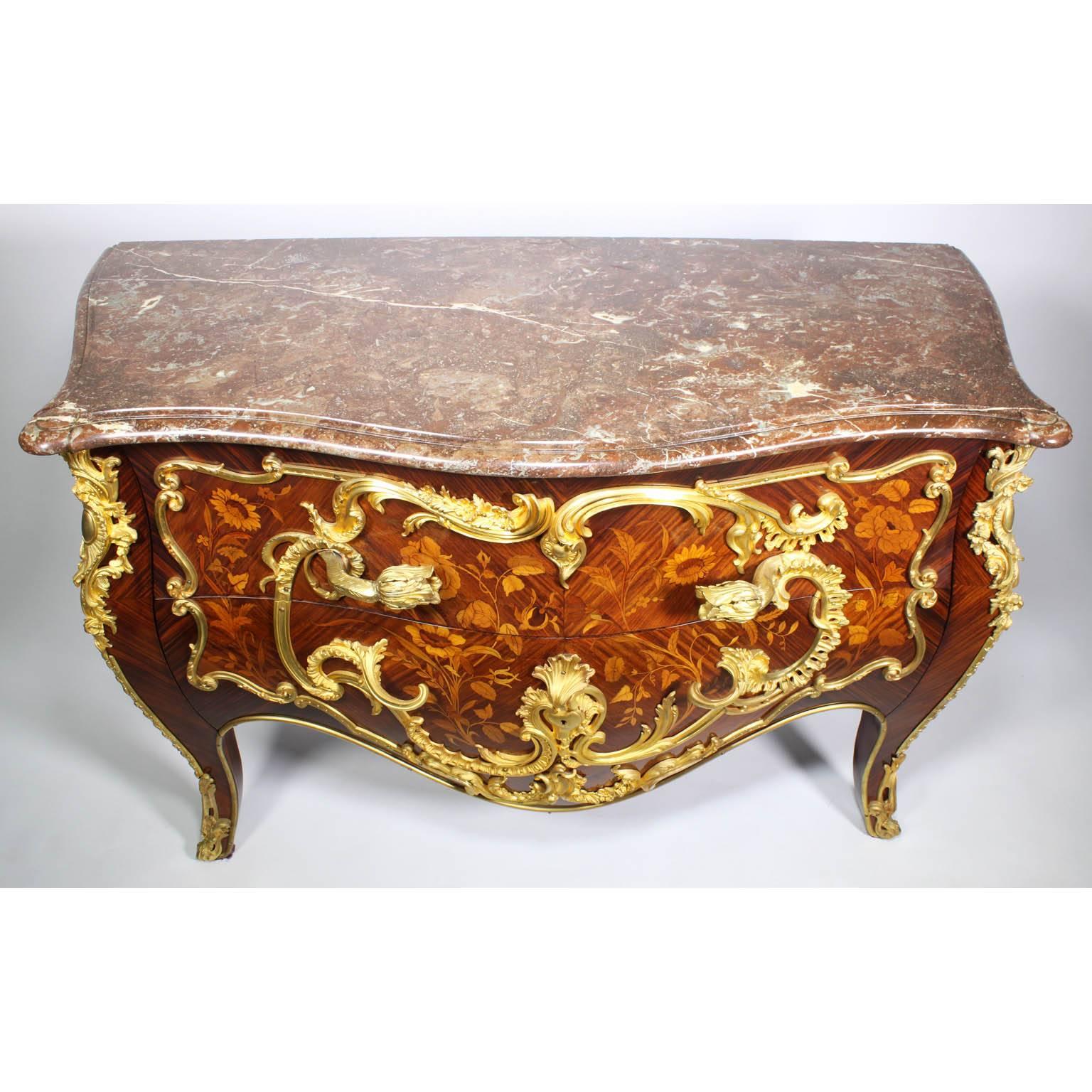 French, 19th Century, Louis XV Style Gilt Bronze-Mounted and Marquetry Commode For Sale 5