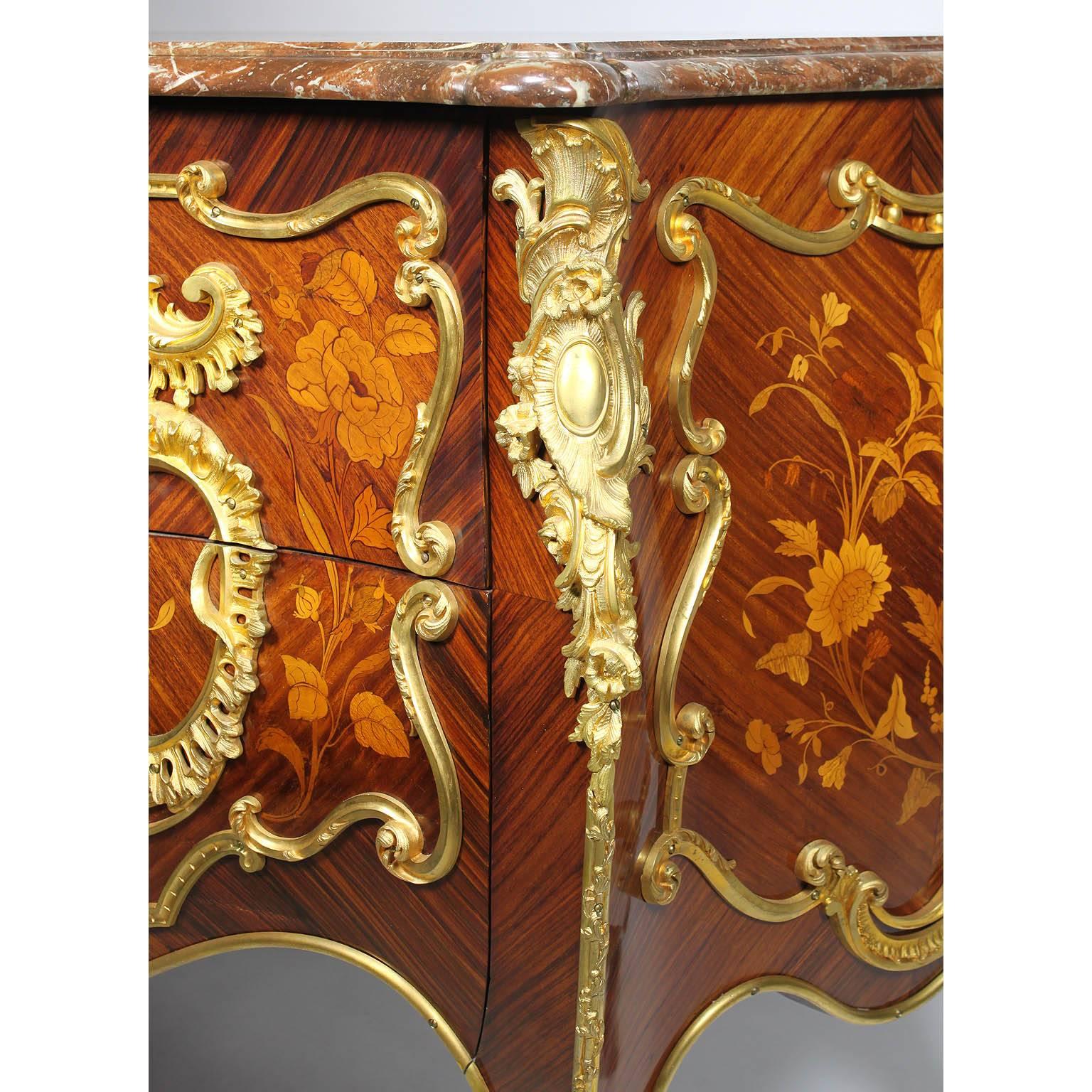 French, 19th Century, Louis XV Style Gilt Bronze-Mounted and Marquetry Commode For Sale 1