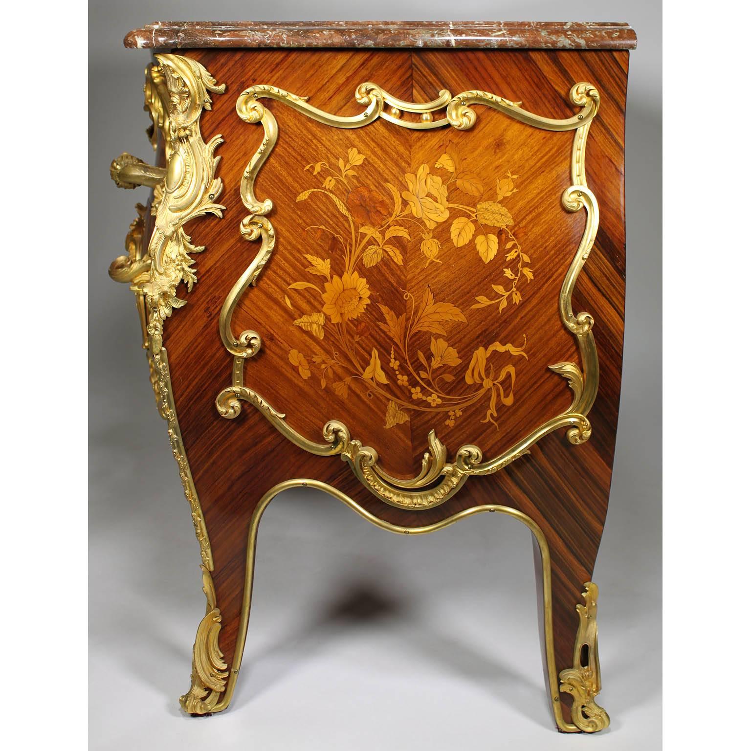 French, 19th Century, Louis XV Style Gilt Bronze-Mounted and Marquetry Commode For Sale 4
