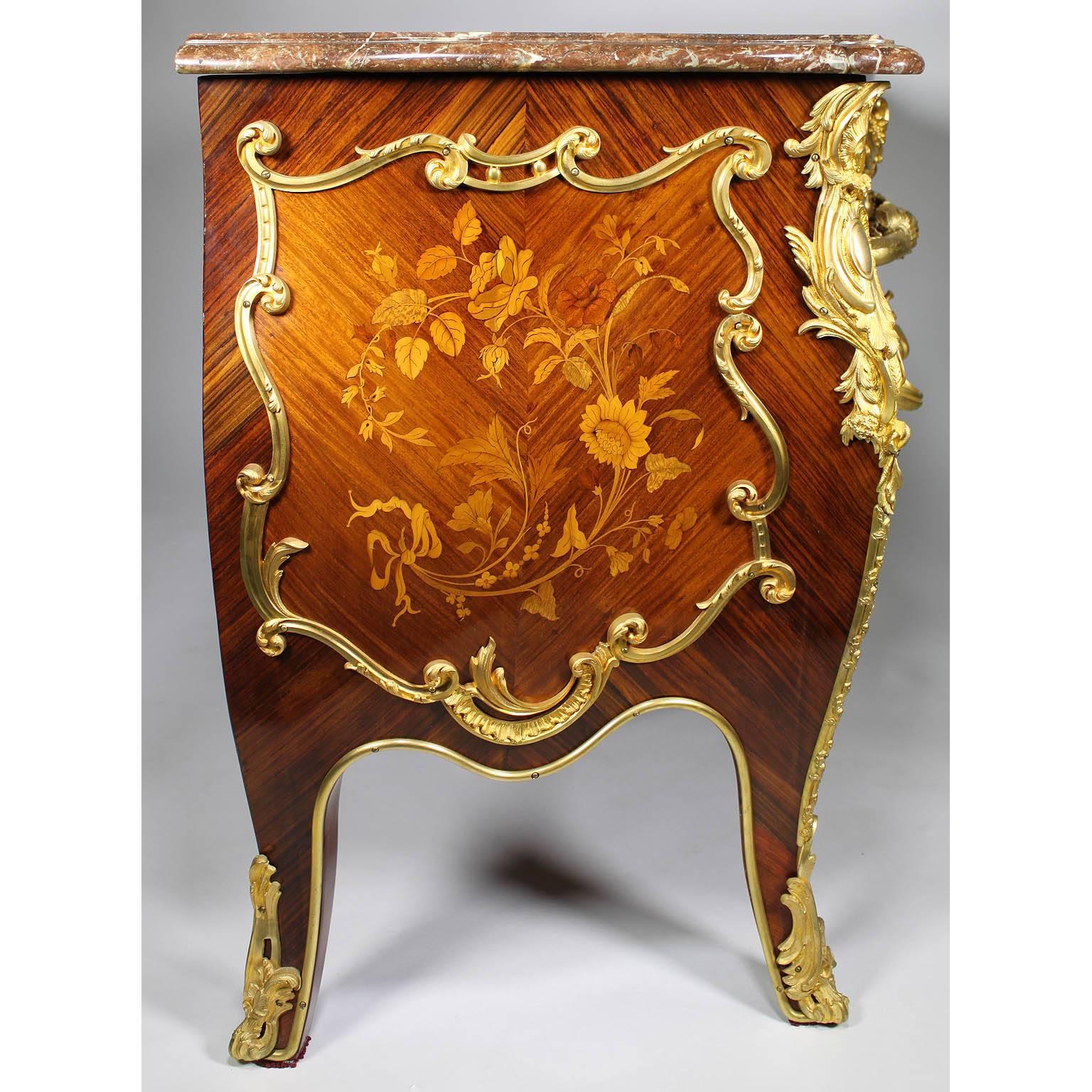 French, 19th Century, Louis XV Style Gilt Bronze-Mounted and Marquetry Commode For Sale 3