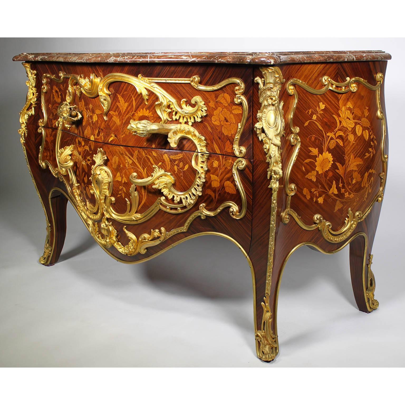 French, 19th Century, Louis XV Style Gilt Bronze-Mounted and Marquetry Commode For Sale 2