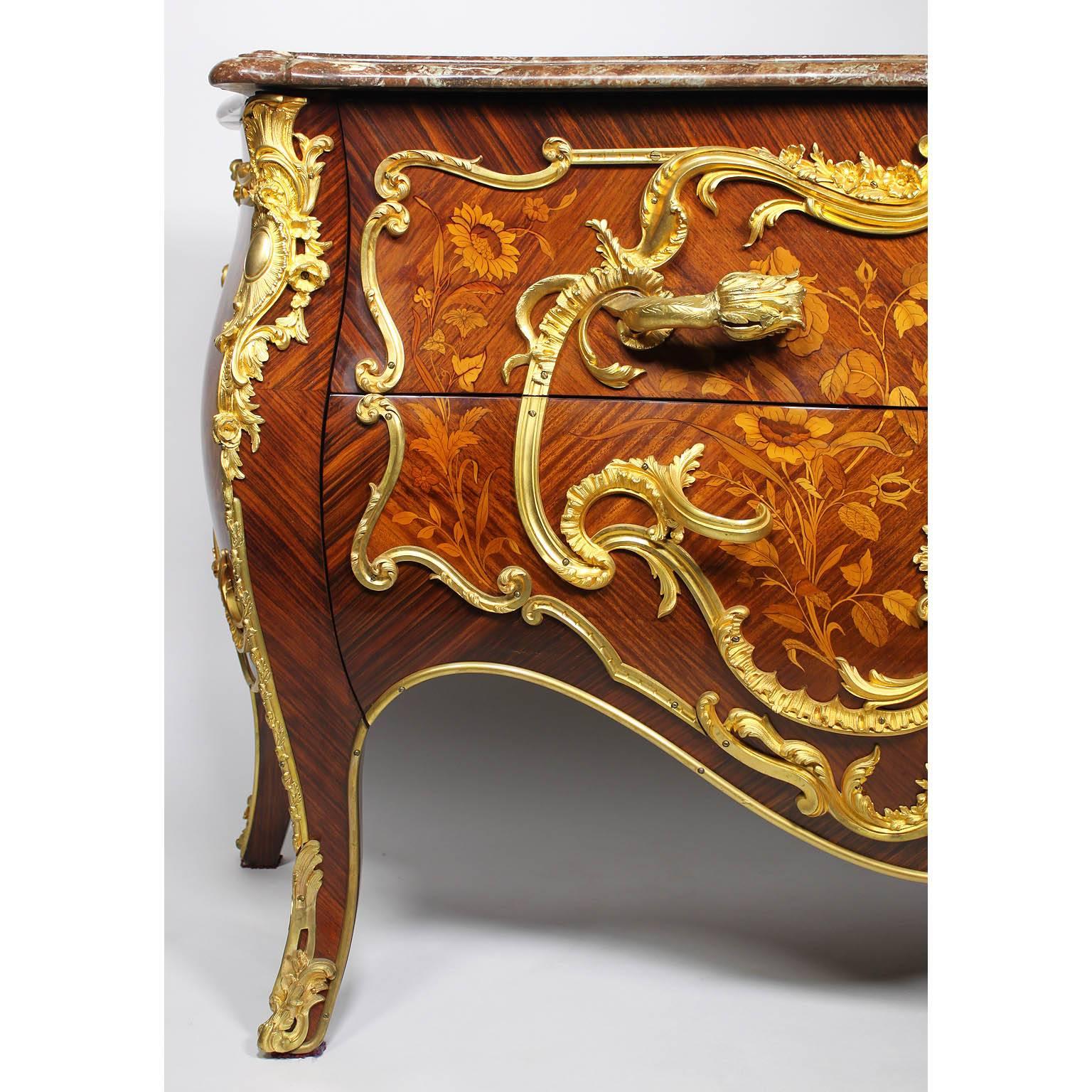 French, 19th Century, Louis XV Style Gilt Bronze-Mounted and Marquetry Commode In Good Condition For Sale In Los Angeles, CA