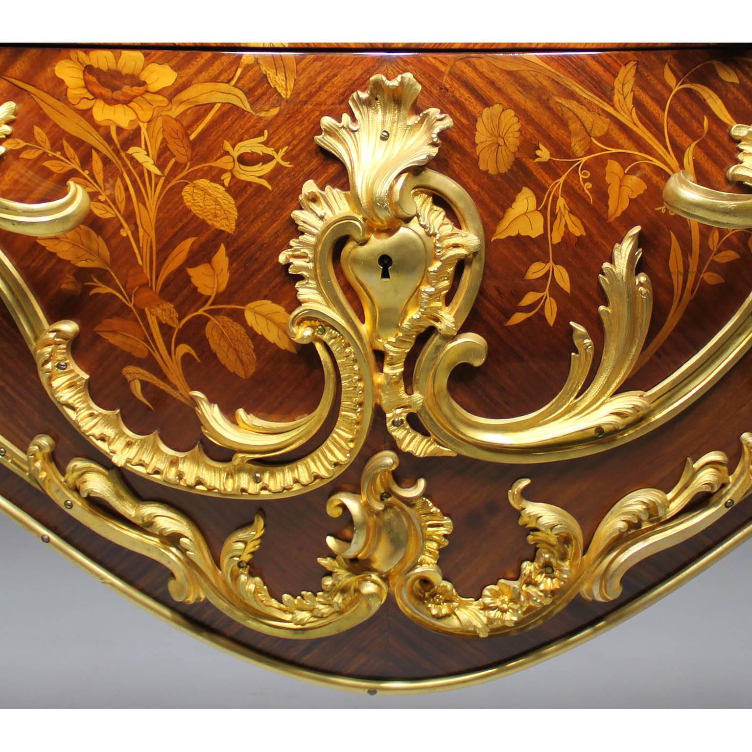 Marble French, 19th Century, Louis XV Style Gilt Bronze-Mounted and Marquetry Commode For Sale