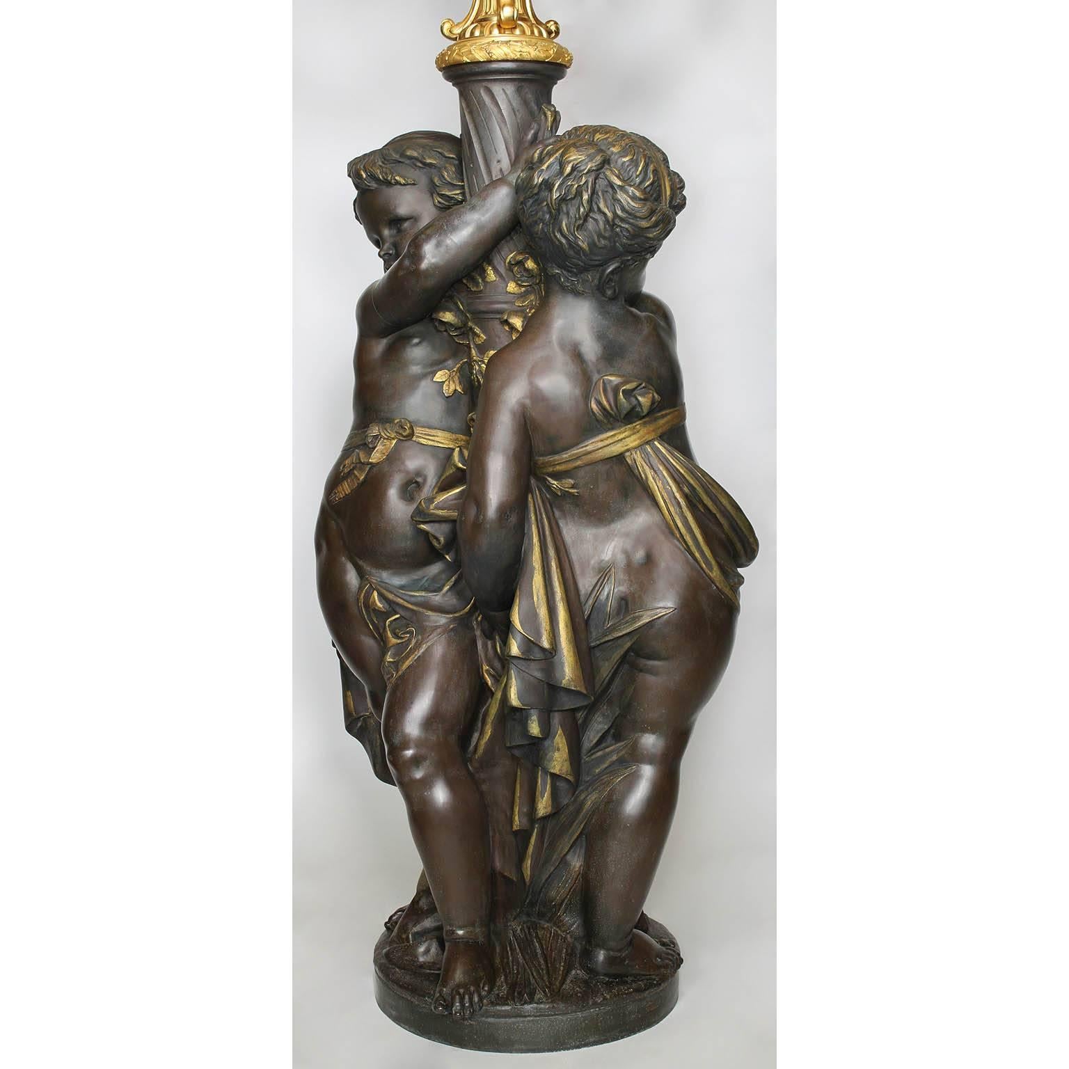 Frosted French, 19th Century Versailles Style Figural Torchère with Side-by-Side Putti For Sale