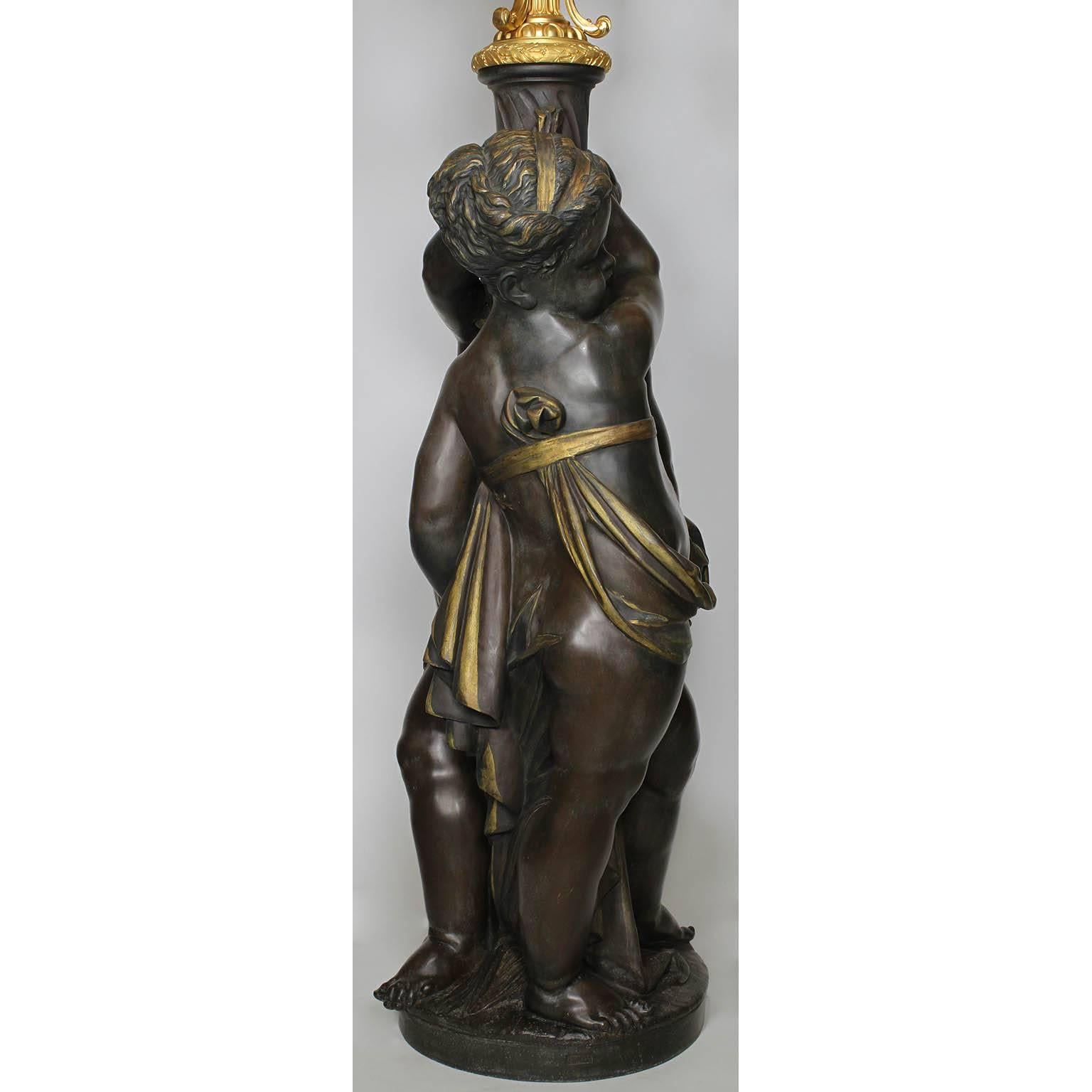 Bronze French, 19th Century Versailles Style Figural Torchère with Side-by-Side Putti For Sale