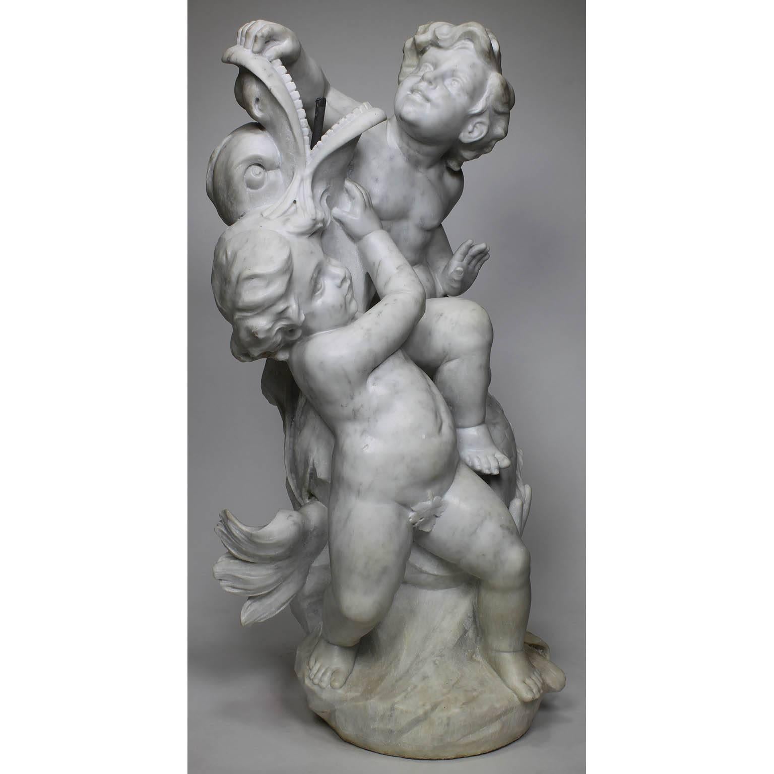 Louis XV A French 19th-20th Century Carved White Marble Fountain Sculpture with Children For Sale