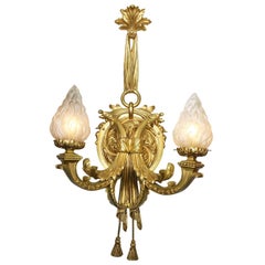 Large Pair of French 19th-20th Century Louis XVI Style Gilt-Bronze Wall Sconces