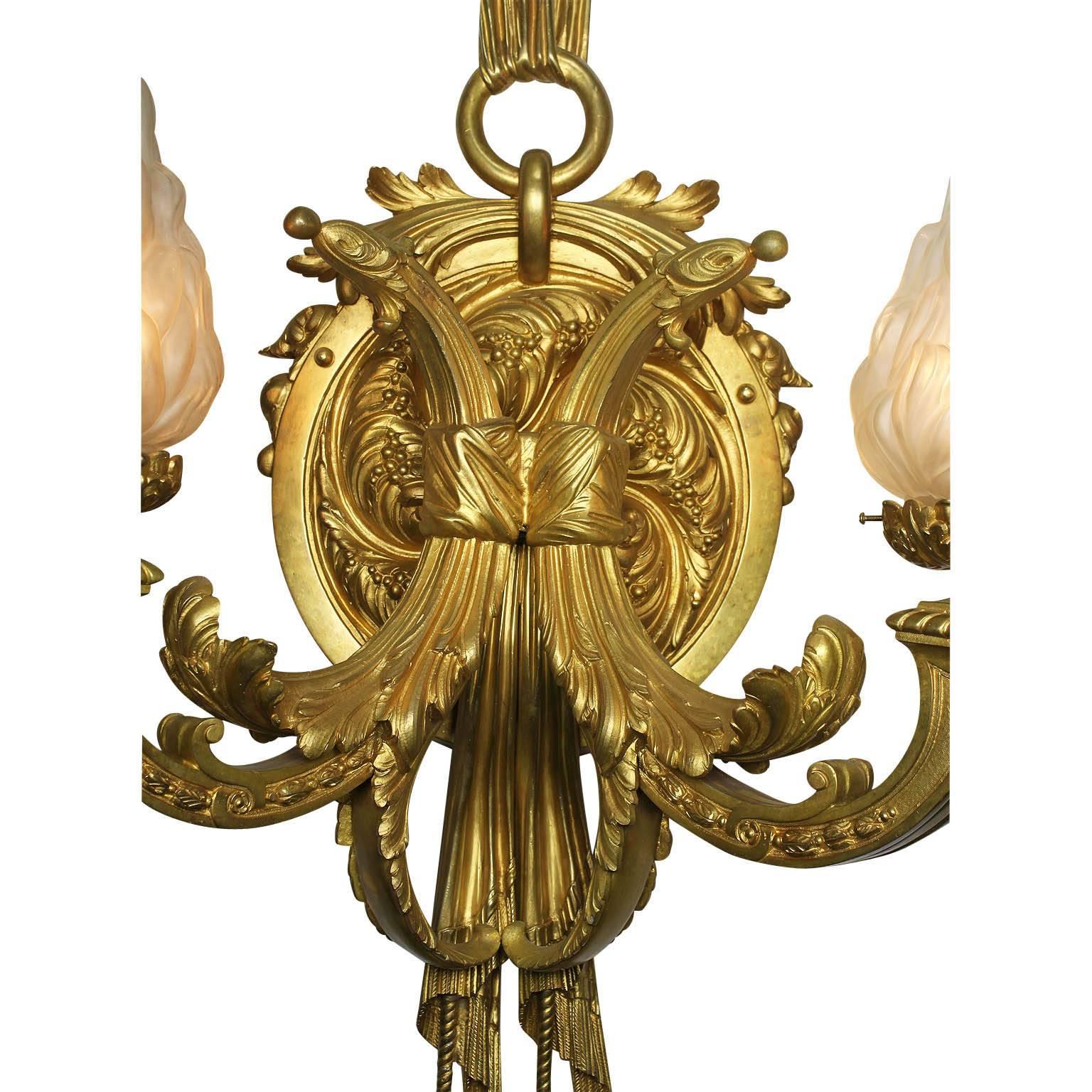 Large Pair of French 19th-20th Century Louis XVI Style Gilt-Bronze Wall Sconces In Good Condition For Sale In Los Angeles, CA