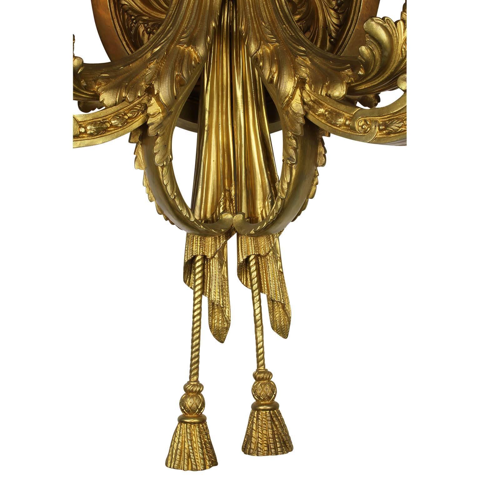 Early 20th Century Large Pair of French 19th-20th Century Louis XVI Style Gilt-Bronze Wall Sconces For Sale